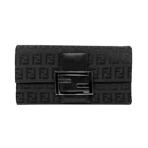 Fendi Zucca FF Canvas Baguette Clutch Black Logo Wallet Bag Vintage Italy - Picture 1 of 10